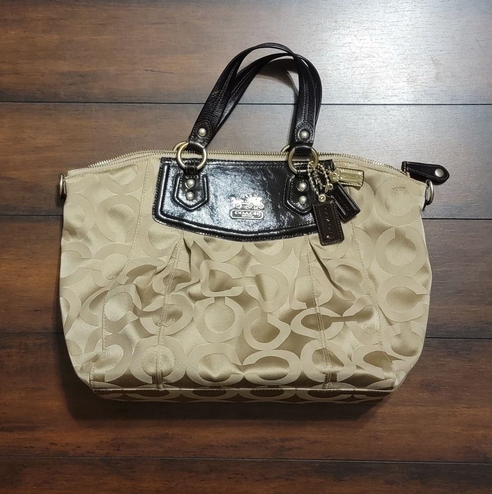 COACH Madison Brown Signature Carriage Logo Canvas & Leather Handbag 14335